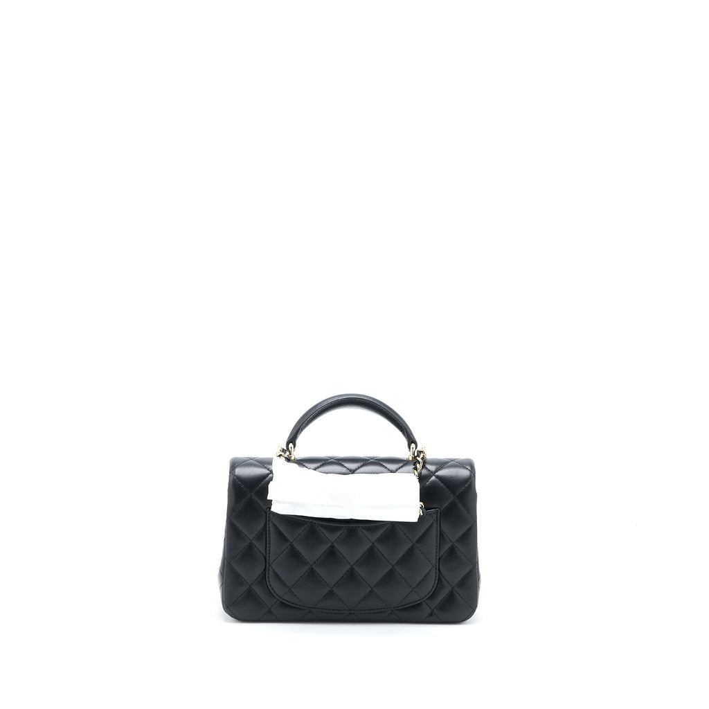 Chanel Top Handle Mini Rectangular Flap Bag Lambskin Black L (Microchip)