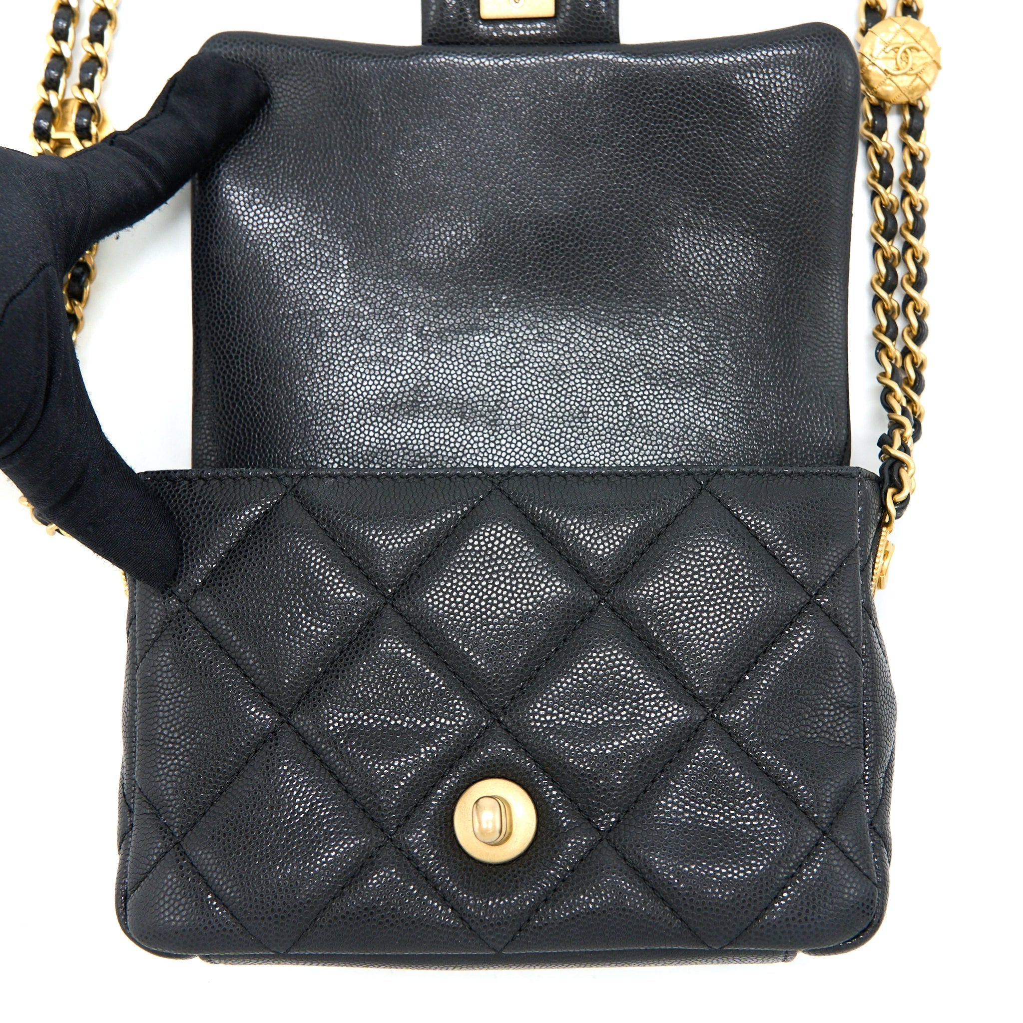 Chanel 22A Square Flap Bag Caviar Black  (Microchip)
