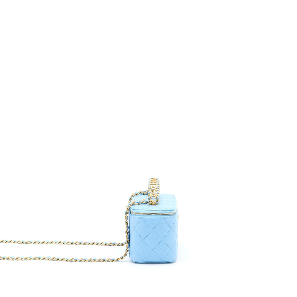 Chanel 22s Letter Top Handle Long Vanity Caviar Blue