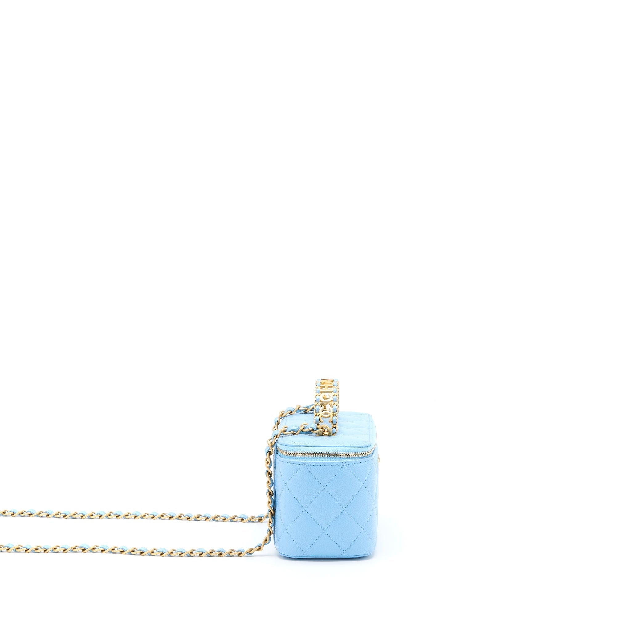 Chanel 22s Letter Top Handle Long Vanity Caviar Blue