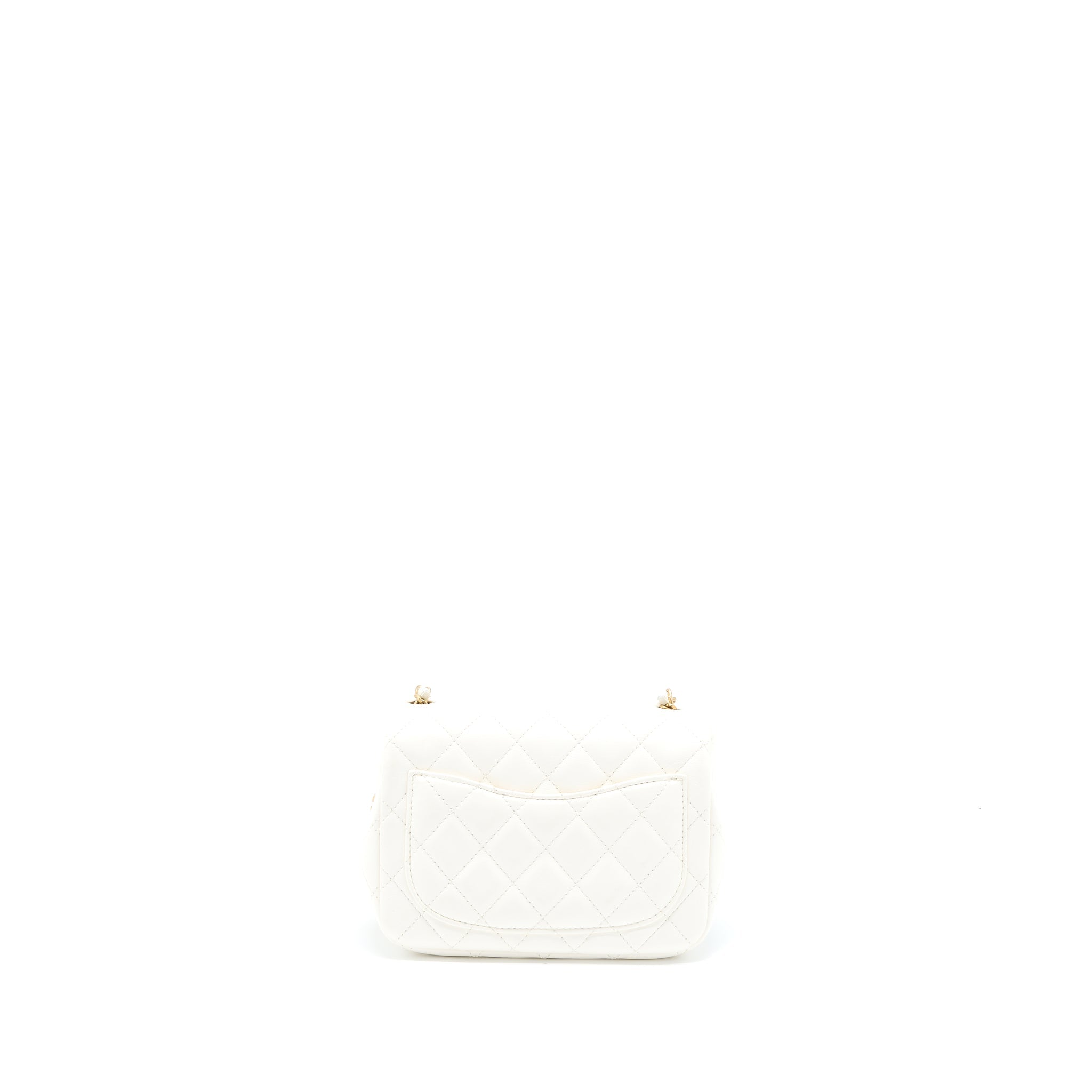 Chanel Mini Square Flap Bag with Detailed Ribbon Chain Lambskin White