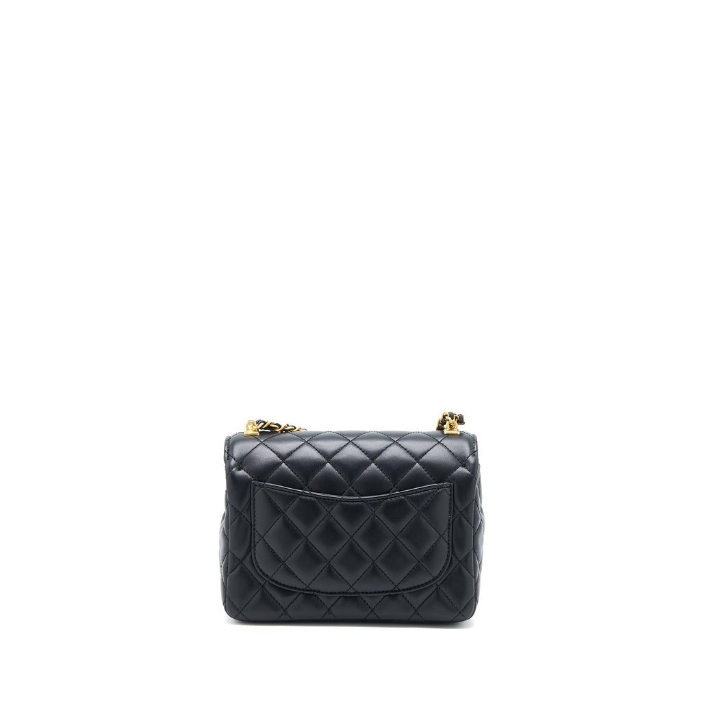 Chanel Seasonal Flap Bag with Detail Chain Lambskin Black Brushed  (Microchip)
