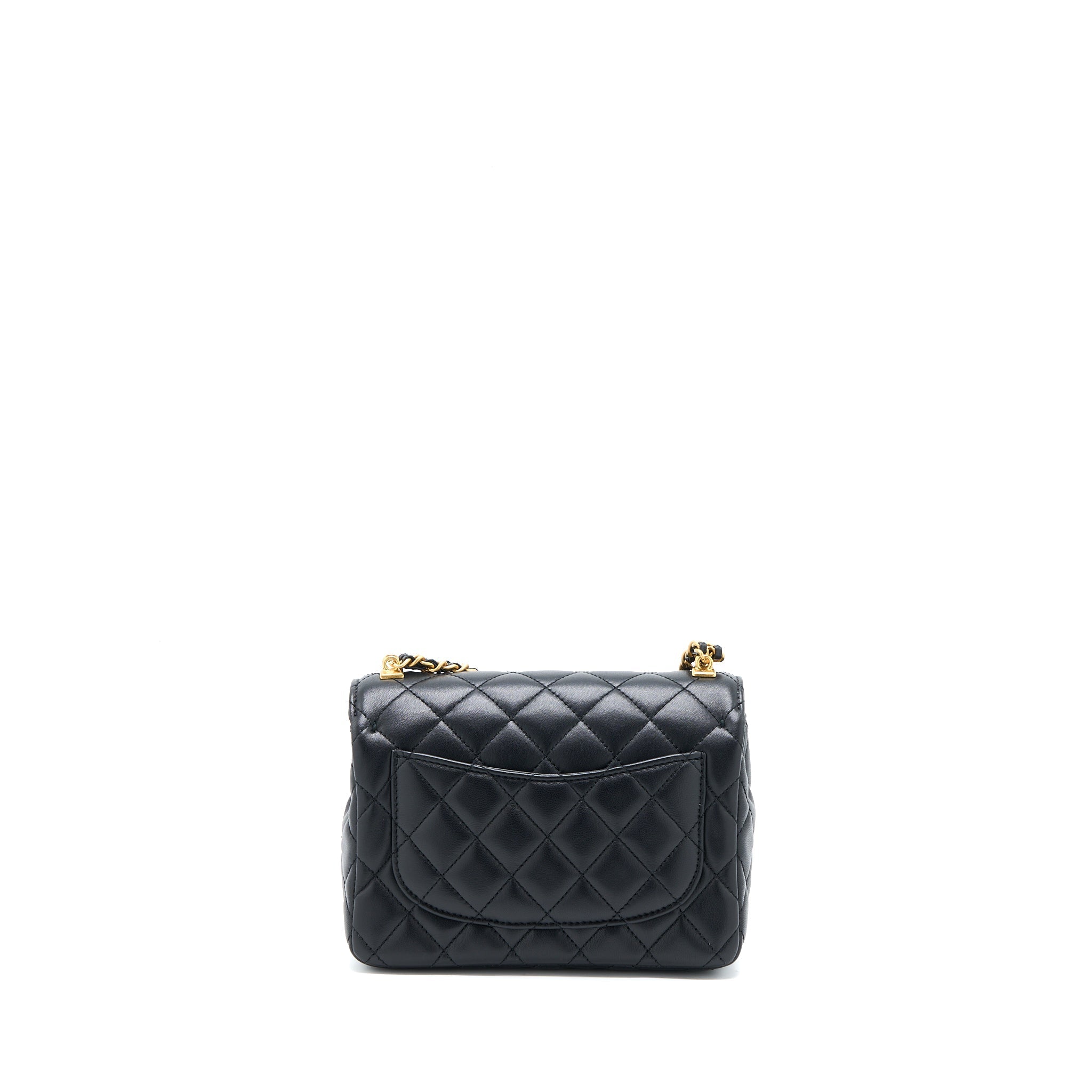 Chanel Seasonal Flap Bag with Detail Chain Lambskin Black Brushed  (Microchip)