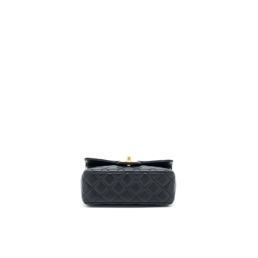 Chanel Seasonal Flap Bag with Detail Chain Lambskin Black Brushed  (Microchip)
