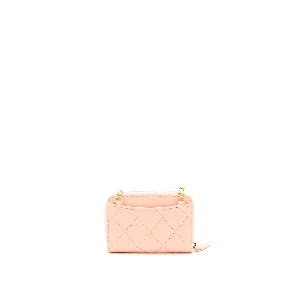 Chanel Pearl Crush Zippy Card Holder Lambskin Light Pink Brushed