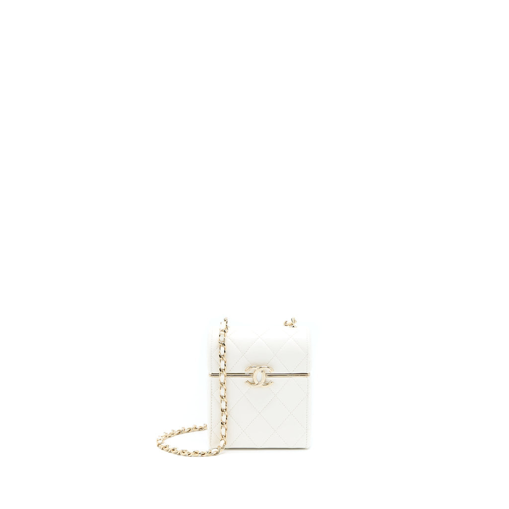 Chanel 22P Quilted Mini Box Vanity With Chain Lambskin White L