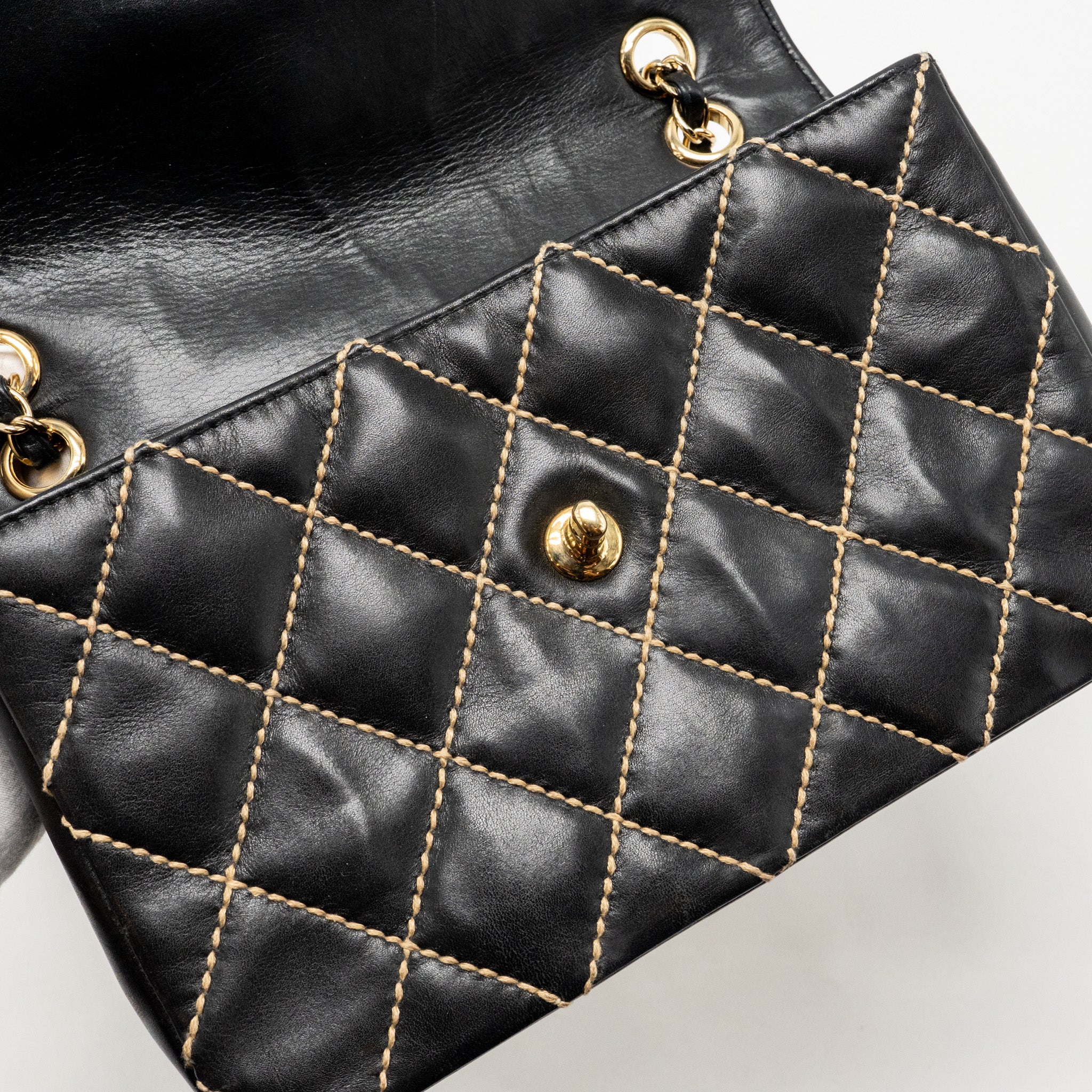 Chanel Vintage quilted flap bag lambskin black with white stitching