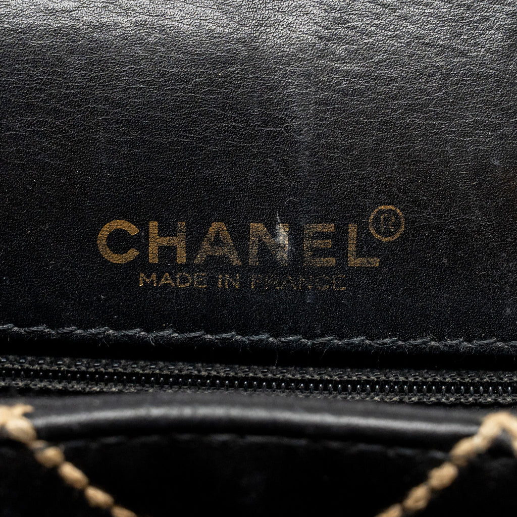 Chanel Vintage quilted flap bag lambskin black with white stitching