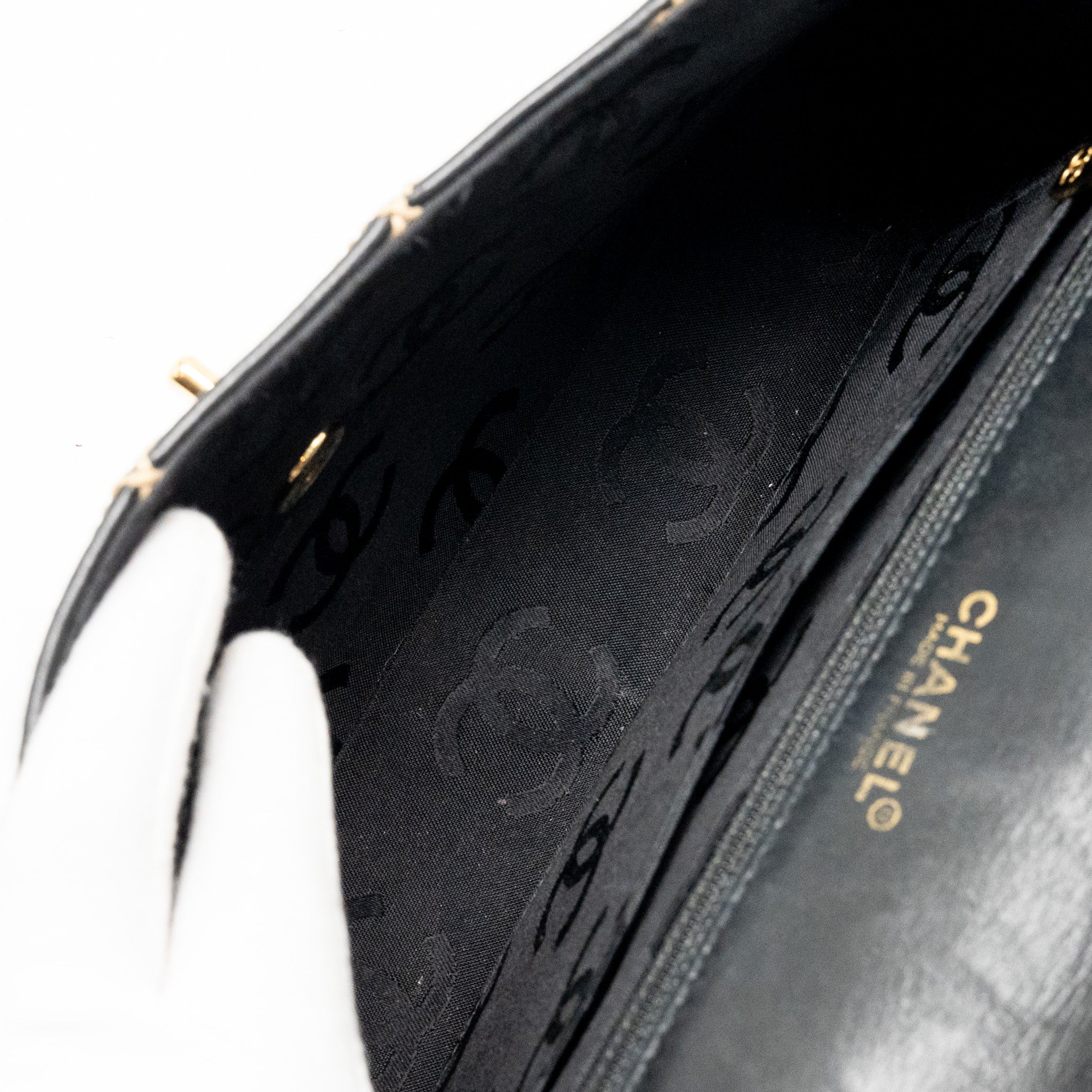 Chanel Vintage quilted flap bag lambskin black with white stitching