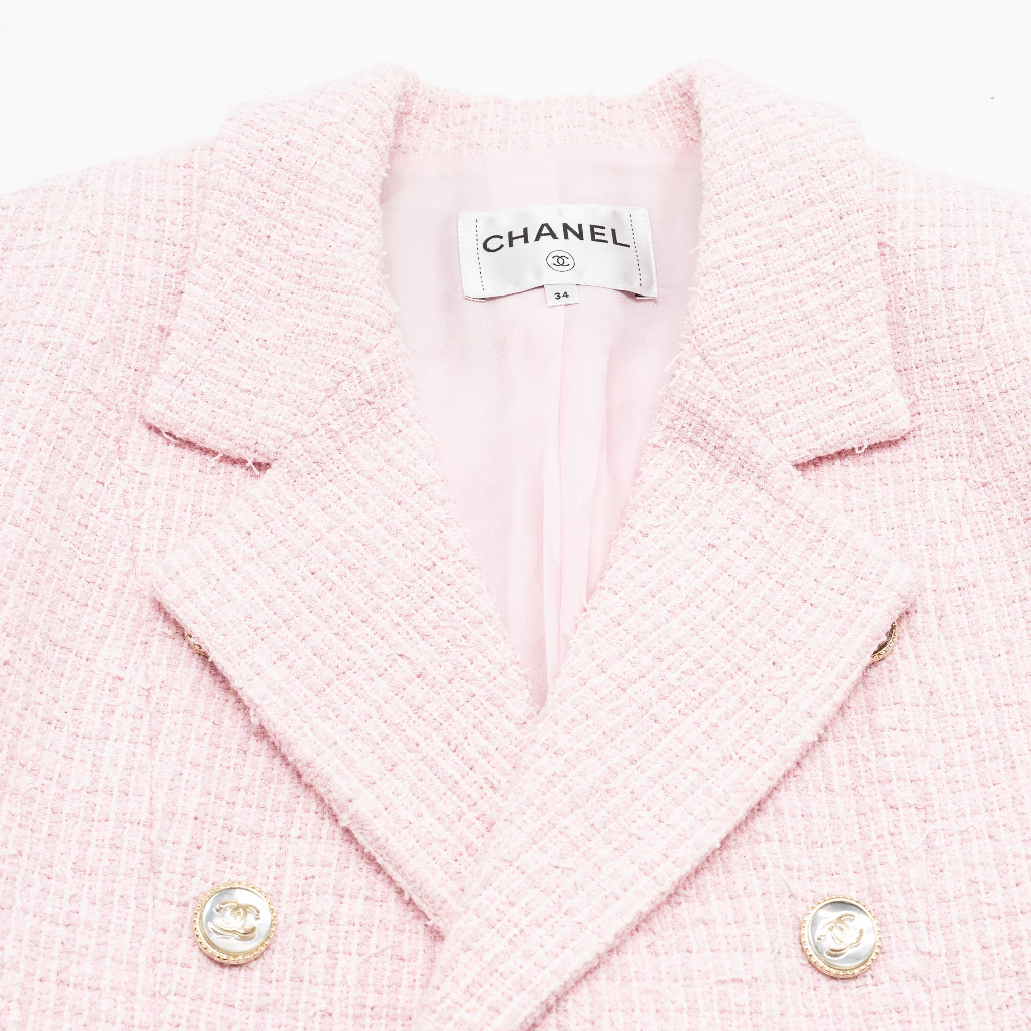 Chanel 21S Size 34 Tweed Jacket Cotton/ Polyester/ Acrylic Pink