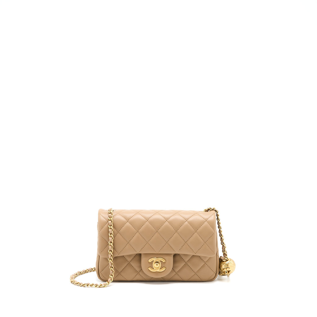 Chanel 22S Pearl Crushed Mini Rectangular Lambskin Dark Beige (Microchip)