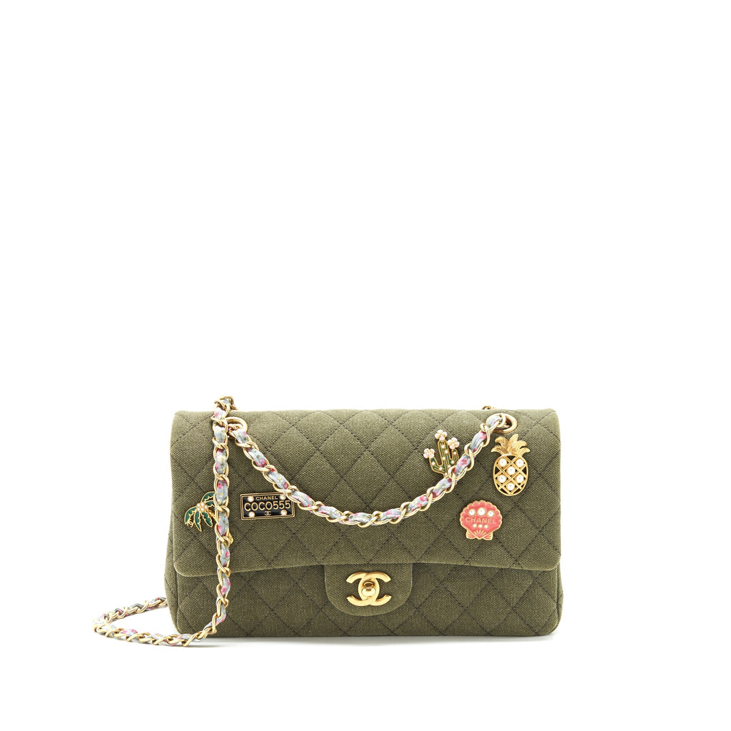 Chanel Cuba Charms Classic double flap Bag Canvas Green