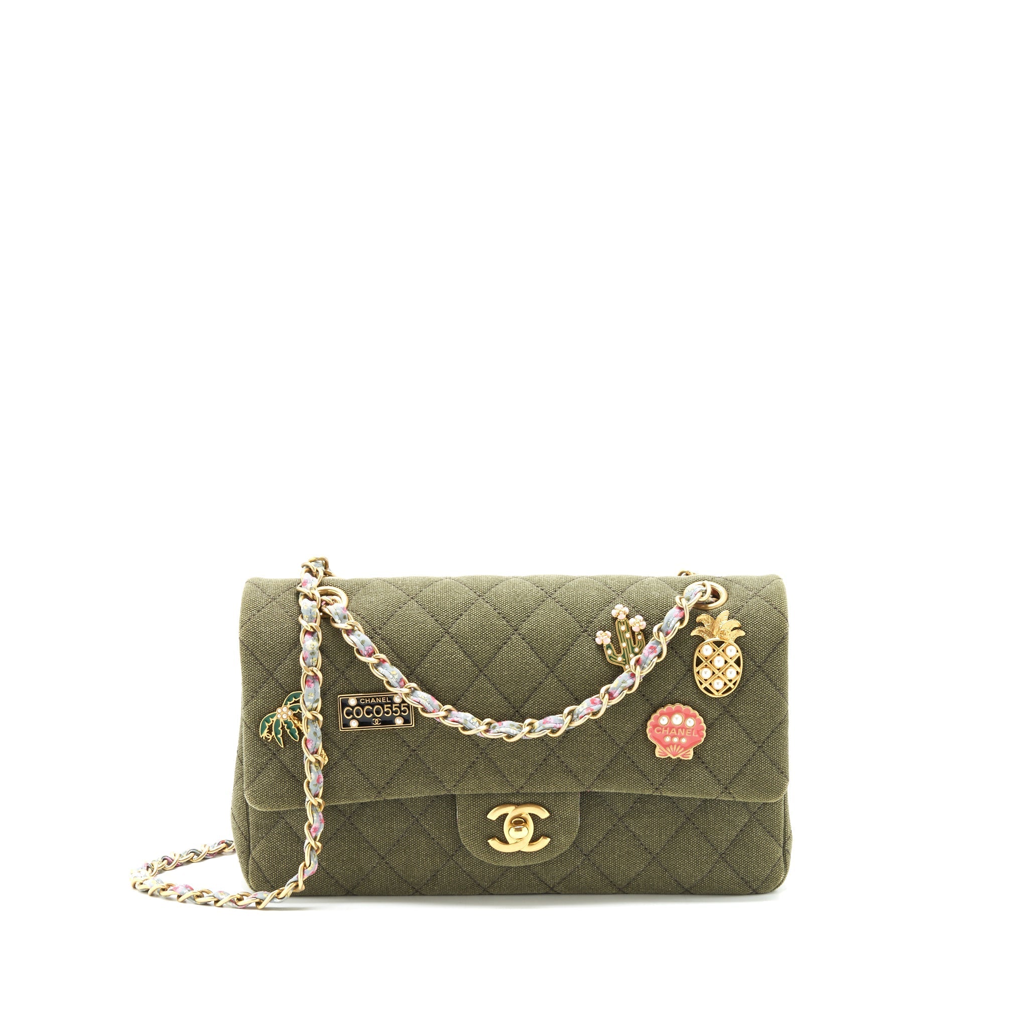 Chanel Cuba Charms Classic double flap Bag Canvas Green