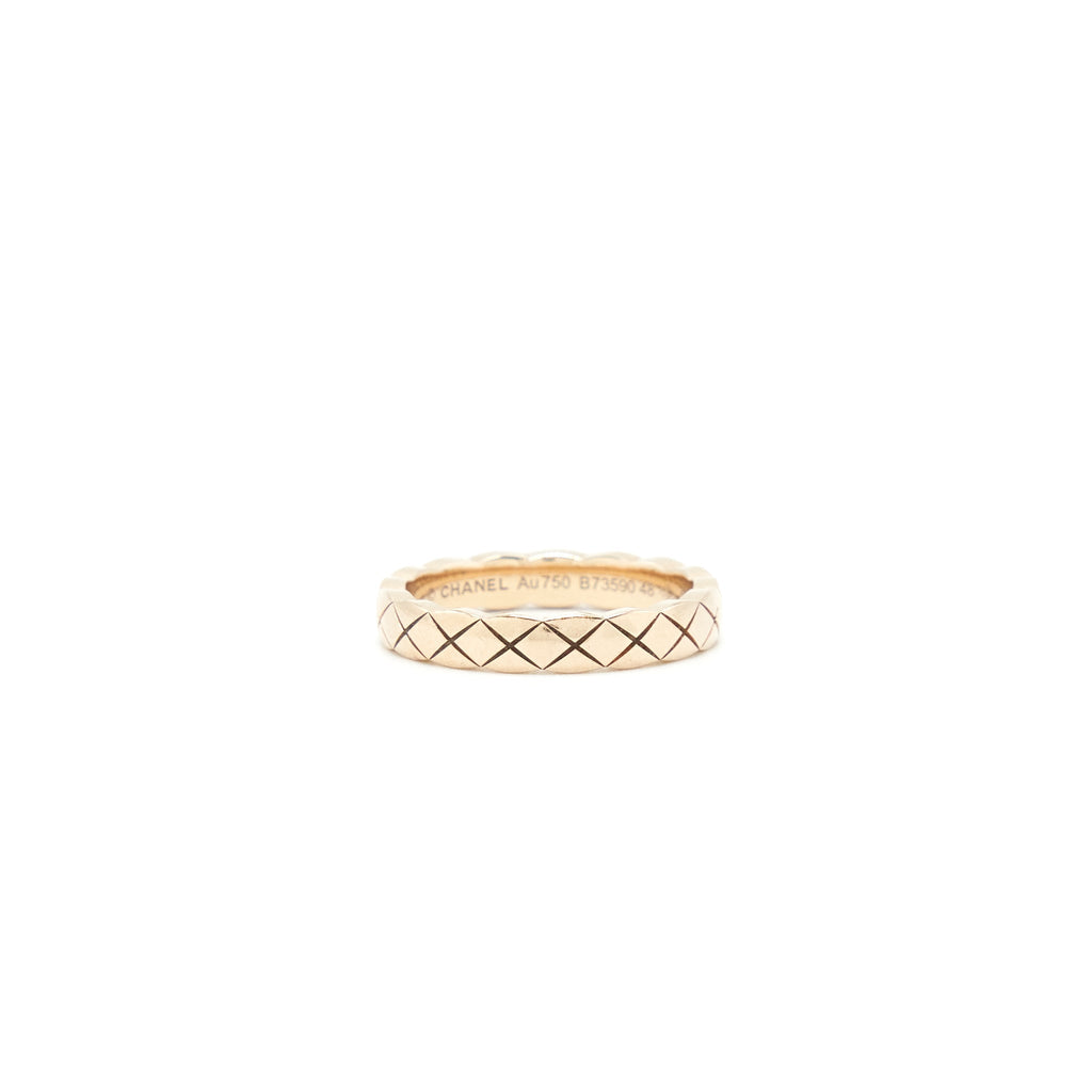 Chanel Size 48 Mini Version Coco Crush Ring Quilted Motif 18k Beige Gold