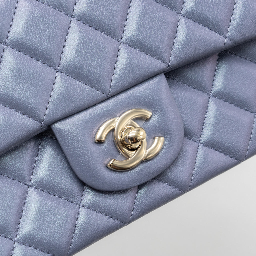 Chanel classic mini rectangular flap bag lambskin iridescent light purple L (microchip)