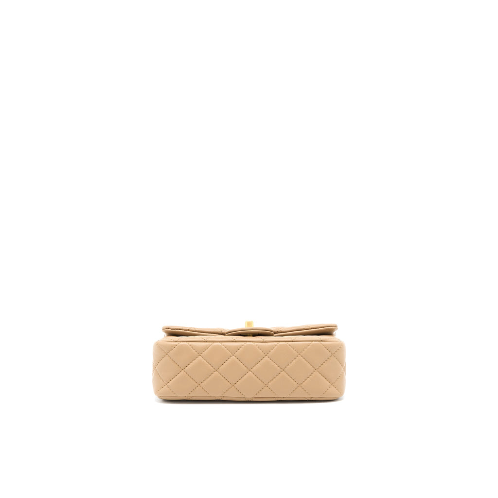 Chanel 22S Pearl Crushed Mini Rectangular Lambskin Dark Beige (Microchip)