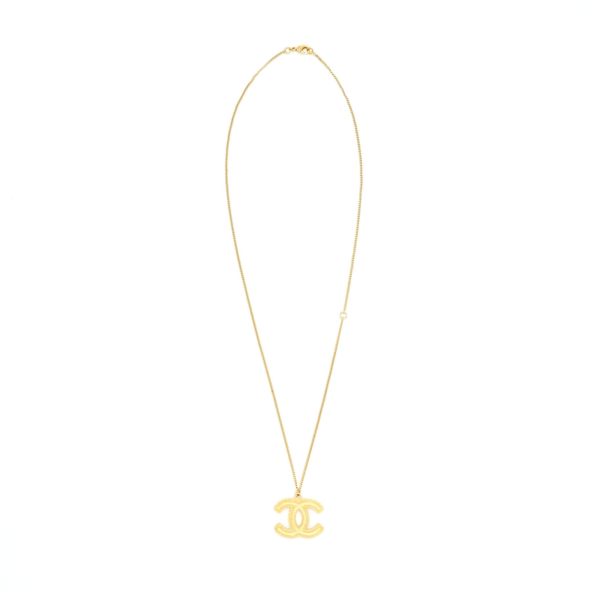 Chanel CC Logo Pendant Necklace Bright Gold Tone