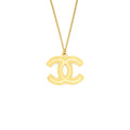 Chanel CC Logo Pendant Necklace Bright Gold Tone