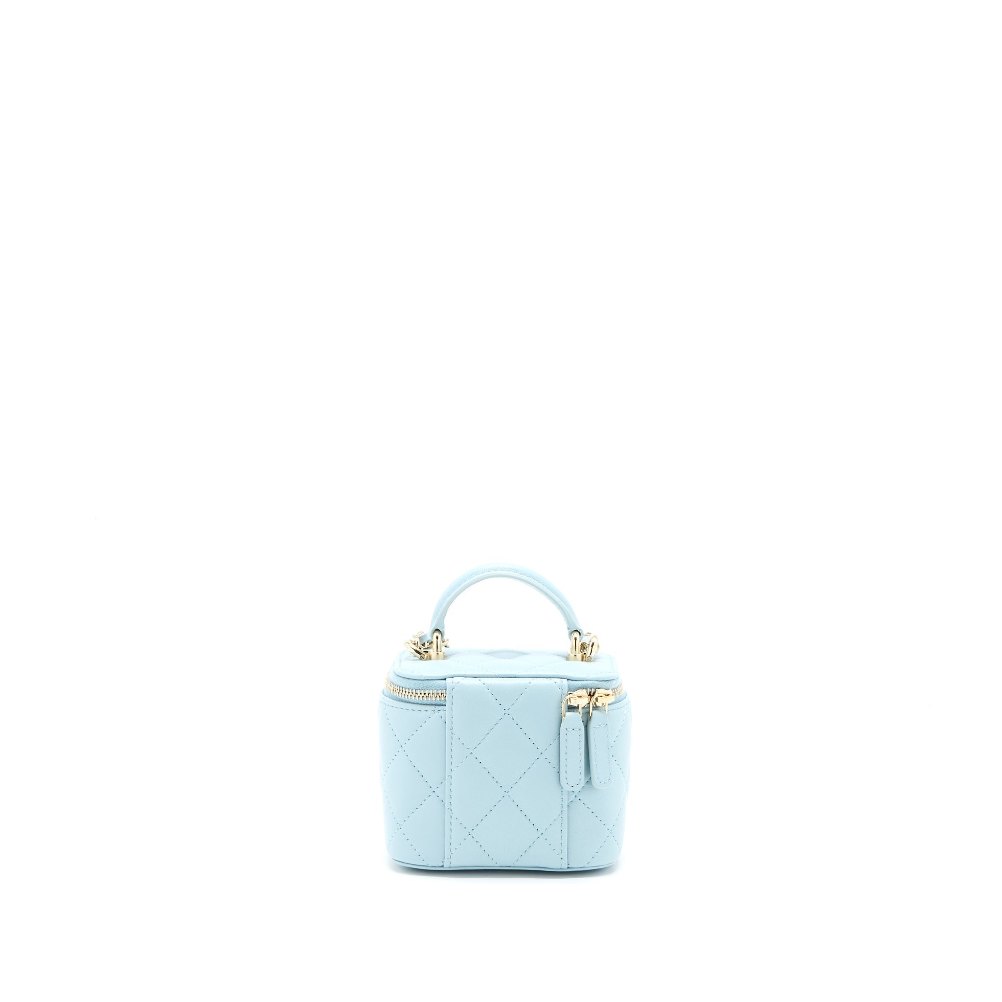 Chanel 22P Top Handle Mini Vanity with Chain Lambskin Light Blue L