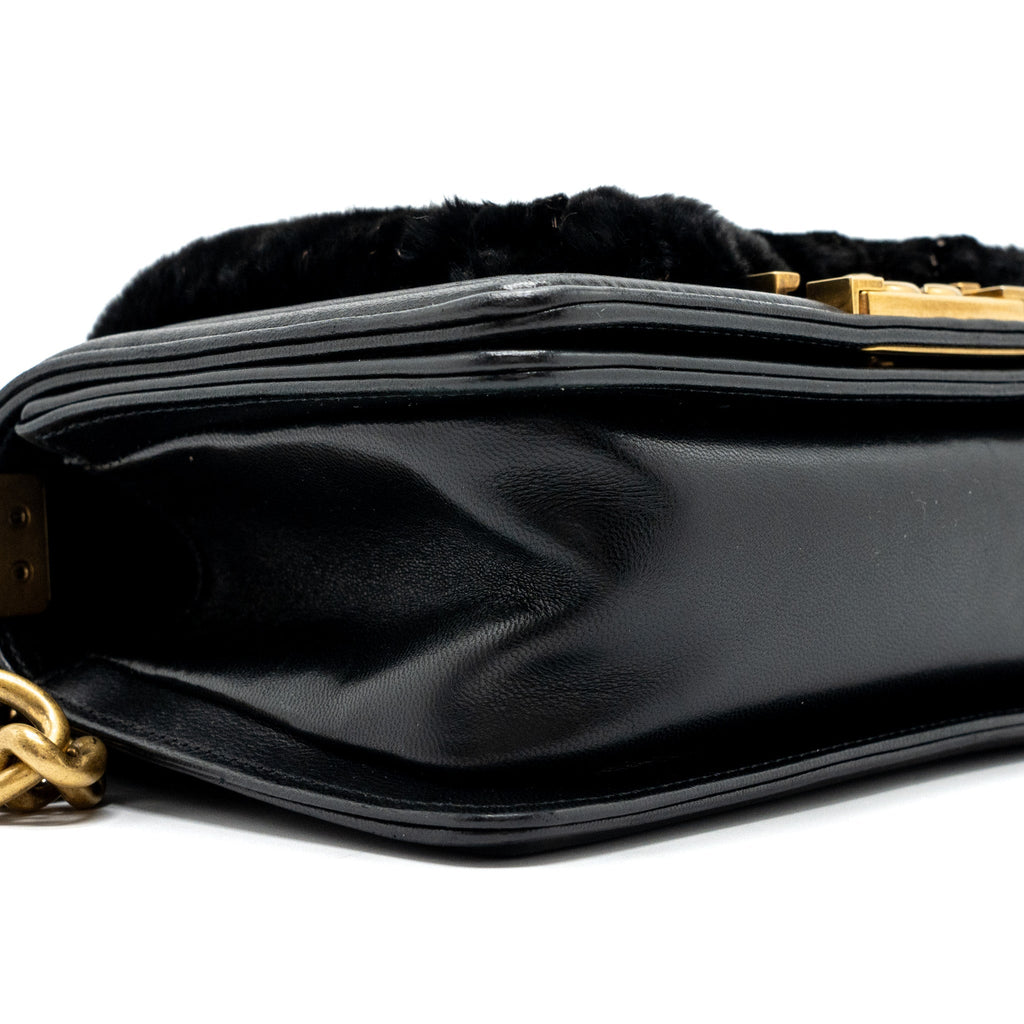 Chanel Small Boy Bag Rabbit Hair Limited Edition Lambskin Black