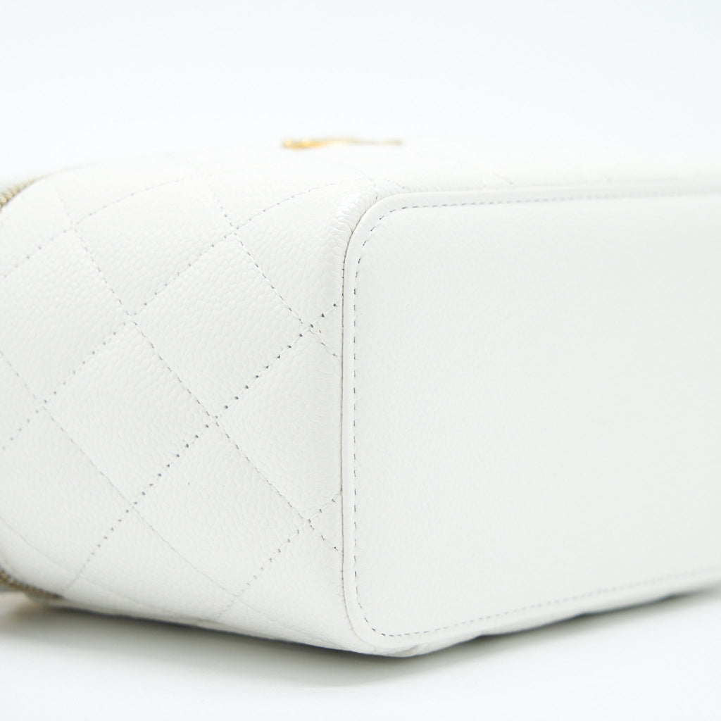 Chanel 22S Logo Top Handle Long Vanity With Chain Caviar White