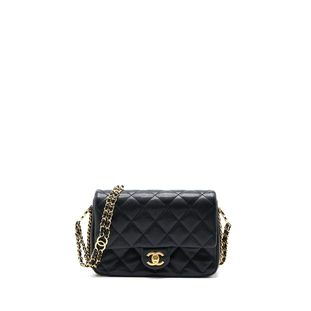 Chanel 23C Mini Flap Bag with CC Logo Chain Grained Calfskin Black  (Microchip)