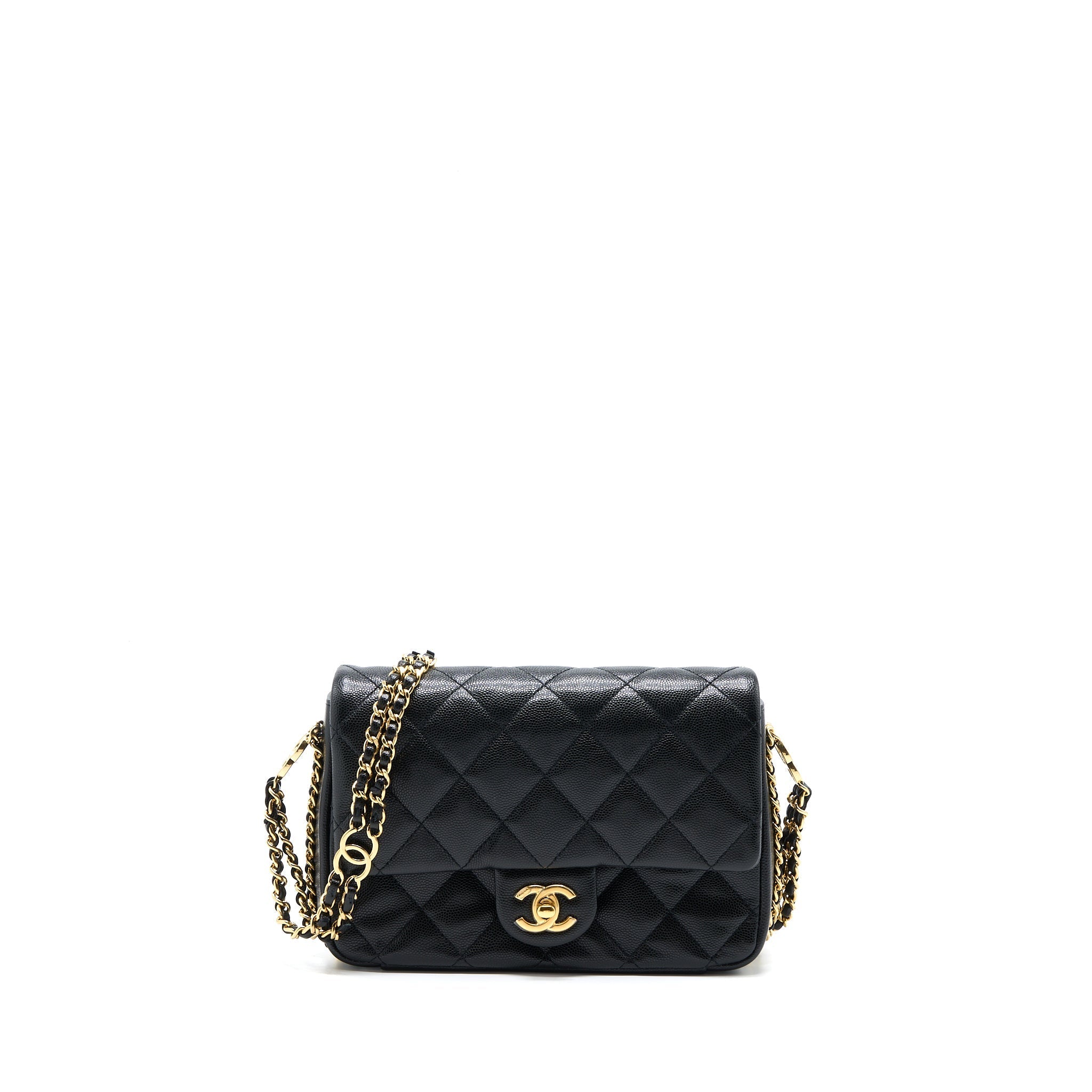 Chanel 23C Mini Flap Bag with CC Logo Chain Grained Calfskin Black  (Microchip)