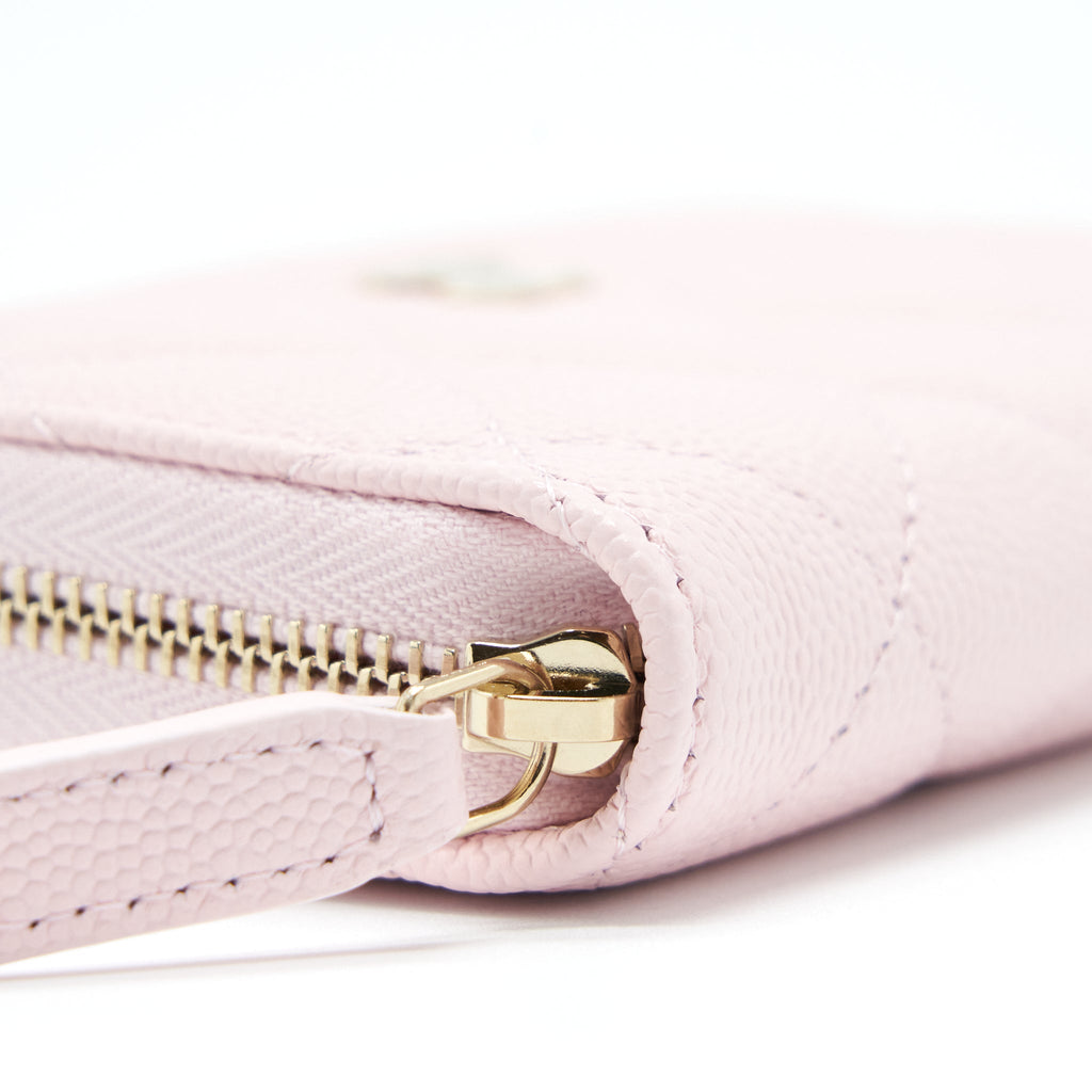 Chanel Zip Card Holder Caviar Light Pink L