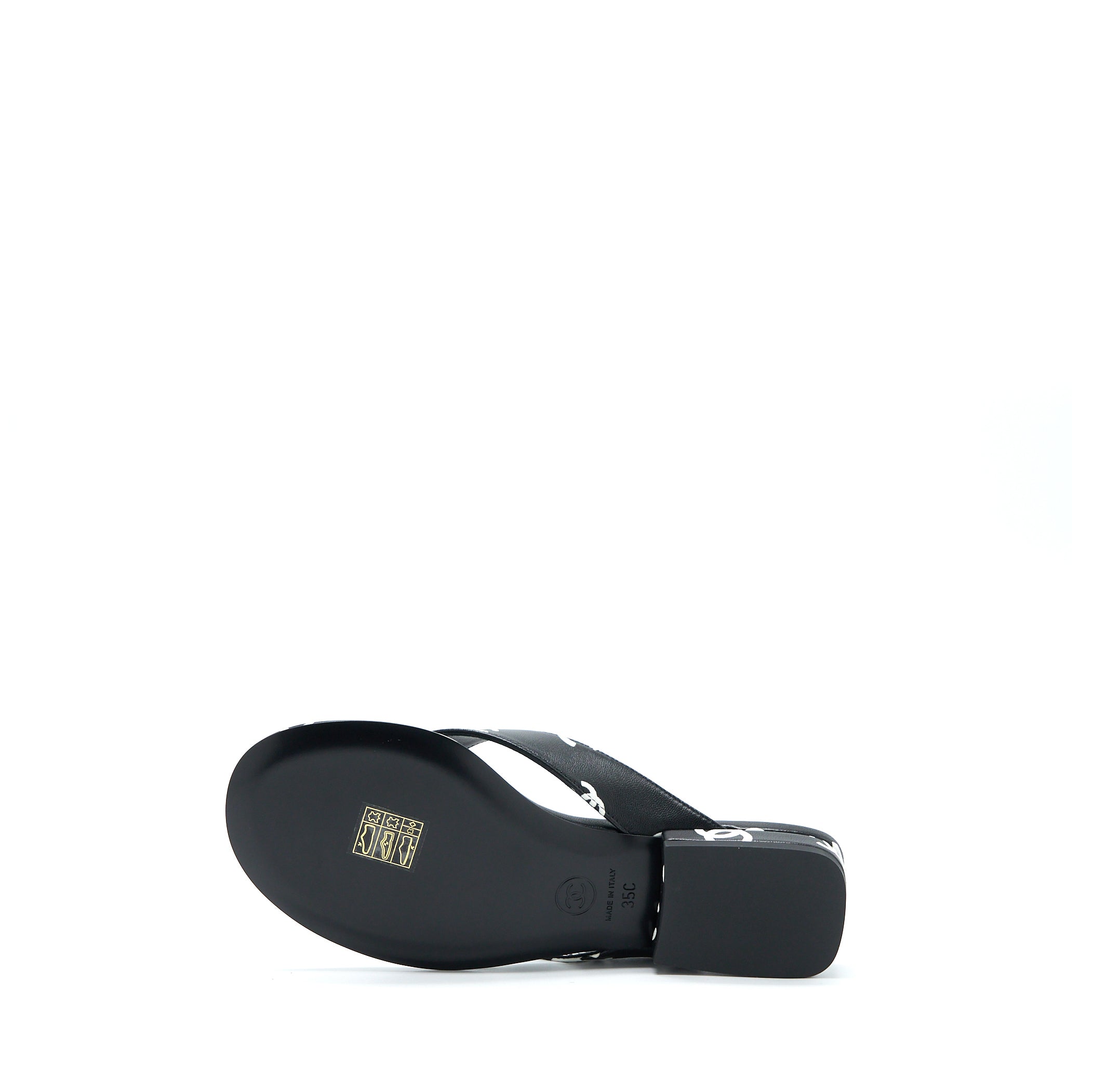 Chanel Size 35 22S CC Logo Flip Flops Printed Lambskin Black/White
