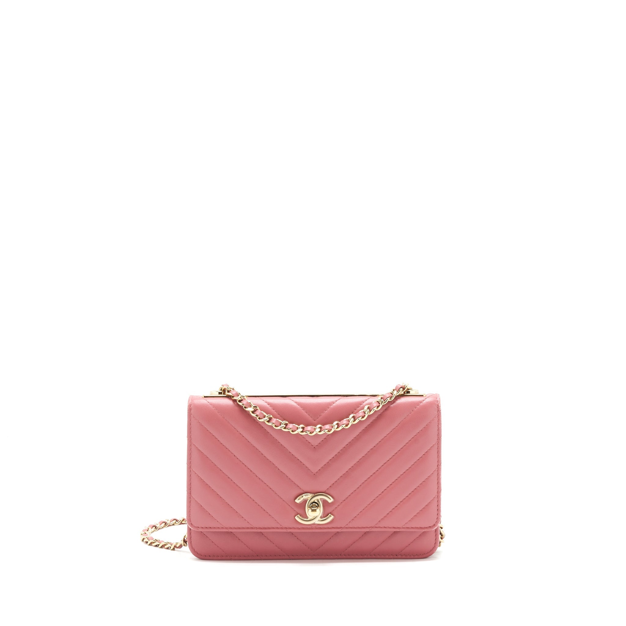 Chanel Chevron trendy CC Wallet on Chain Lambskin pink L