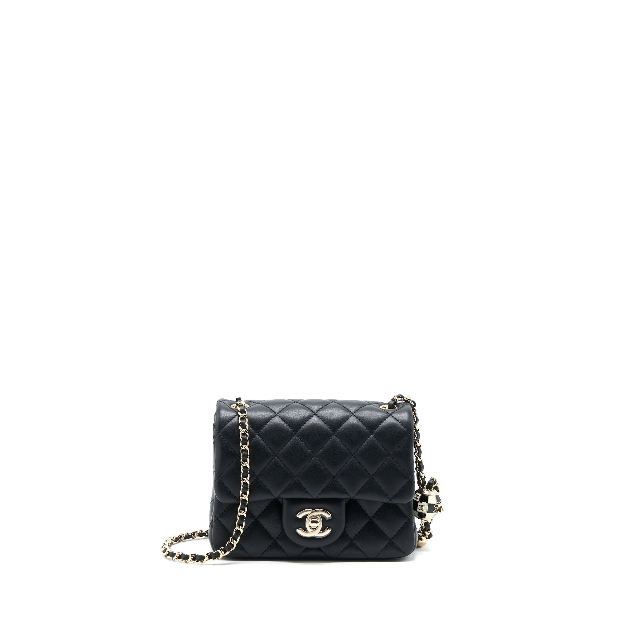 Chanel 23C Pearl Crush Mini Square Flap Bag Lambskin Black L (Microchip)
