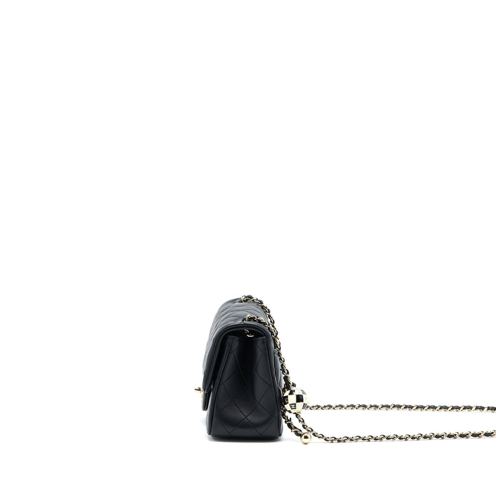 Chanel 23C Pearl Crush Mini Square Flap Bag Lambskin Black L (Microchip)