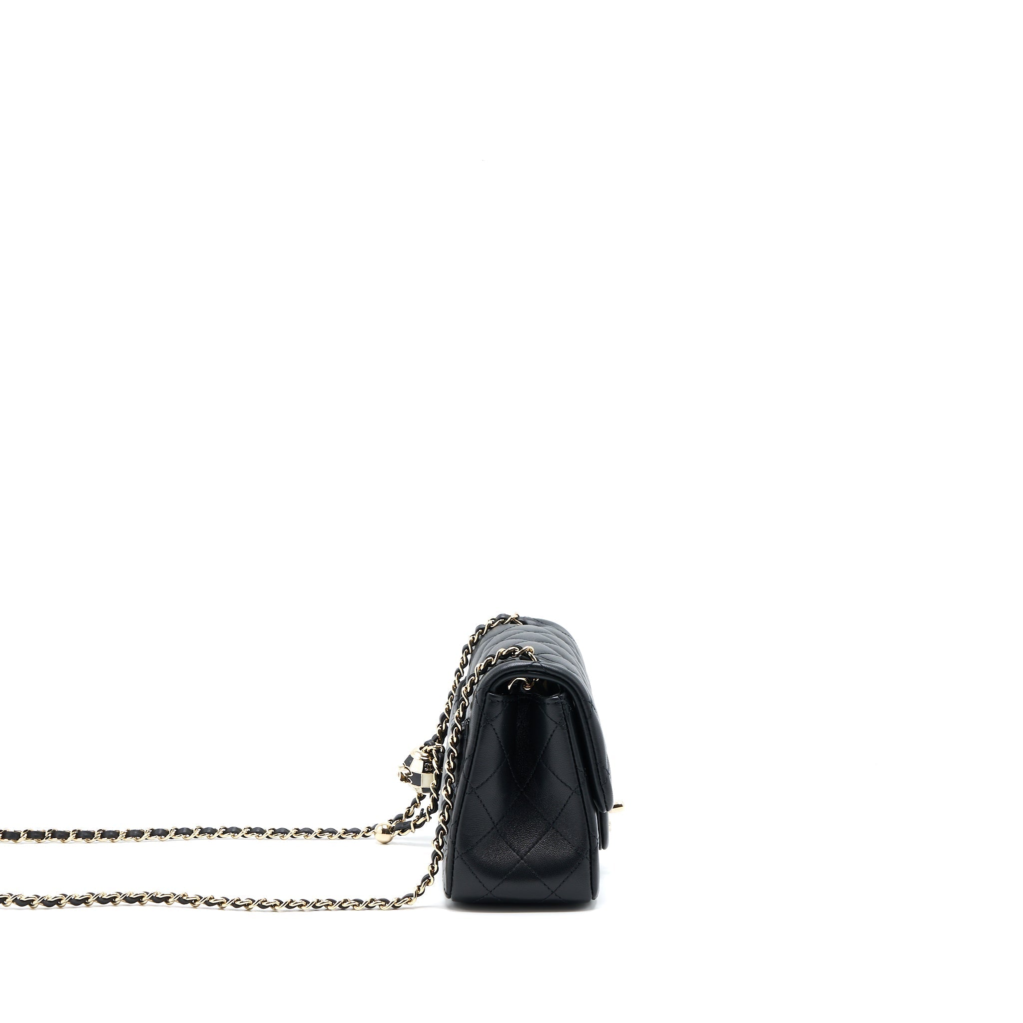 Chanel 23C Pearl Crush Mini Square Flap Bag Lambskin Black L (Microchip)