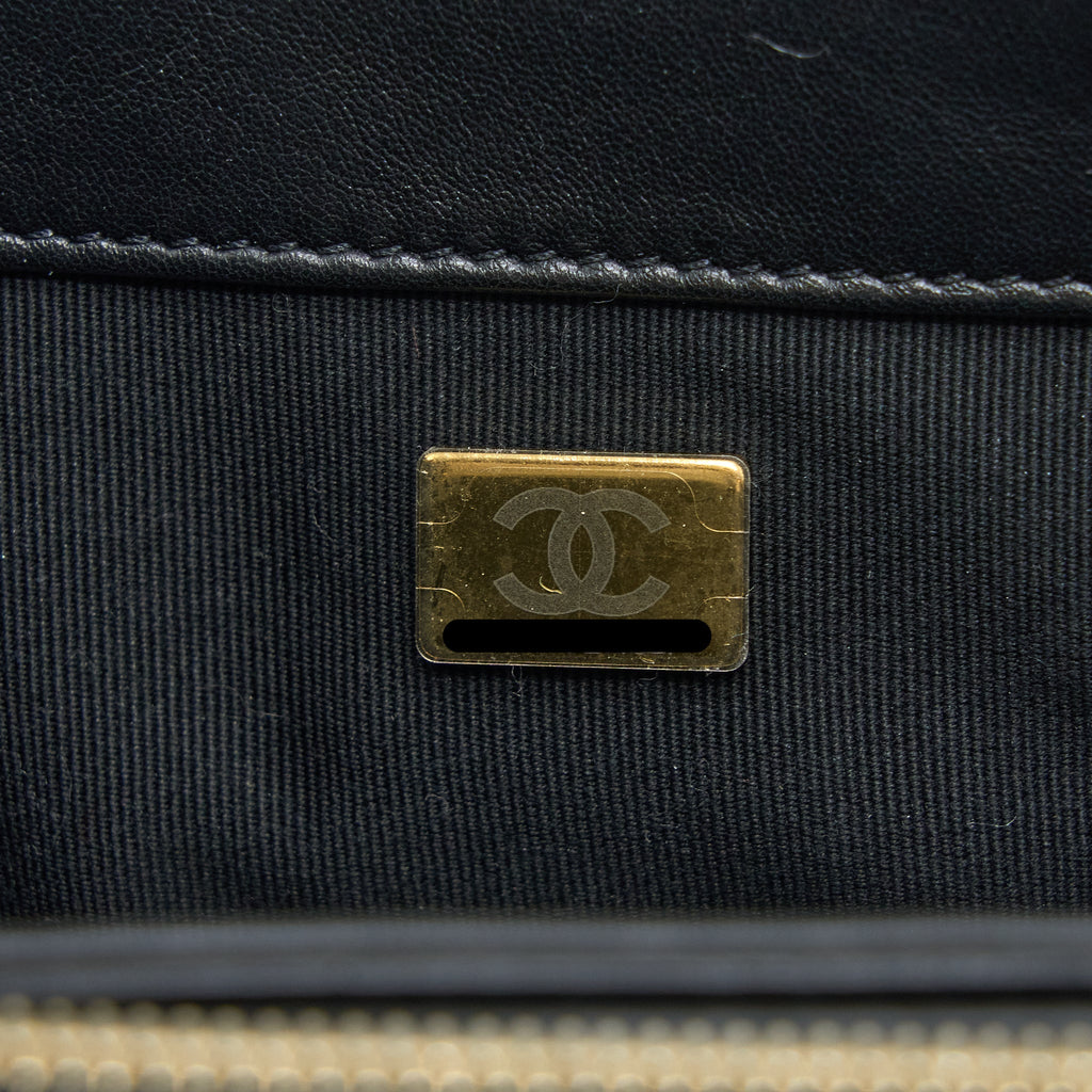 Chanel 22K Gold Pillar Adjustable Chain Flap Bag Lambskin Black Brushed  (Microchip)