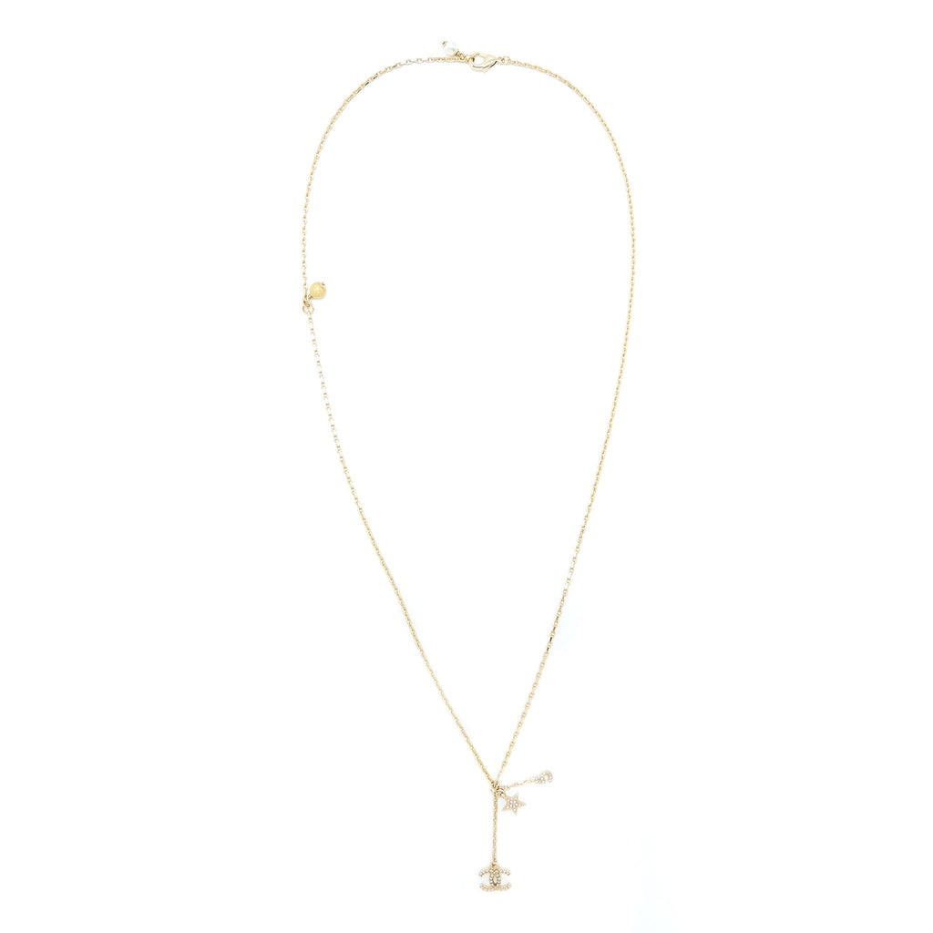 Chanel No.5/CC Logo/Star Necklace Light Gold Tone