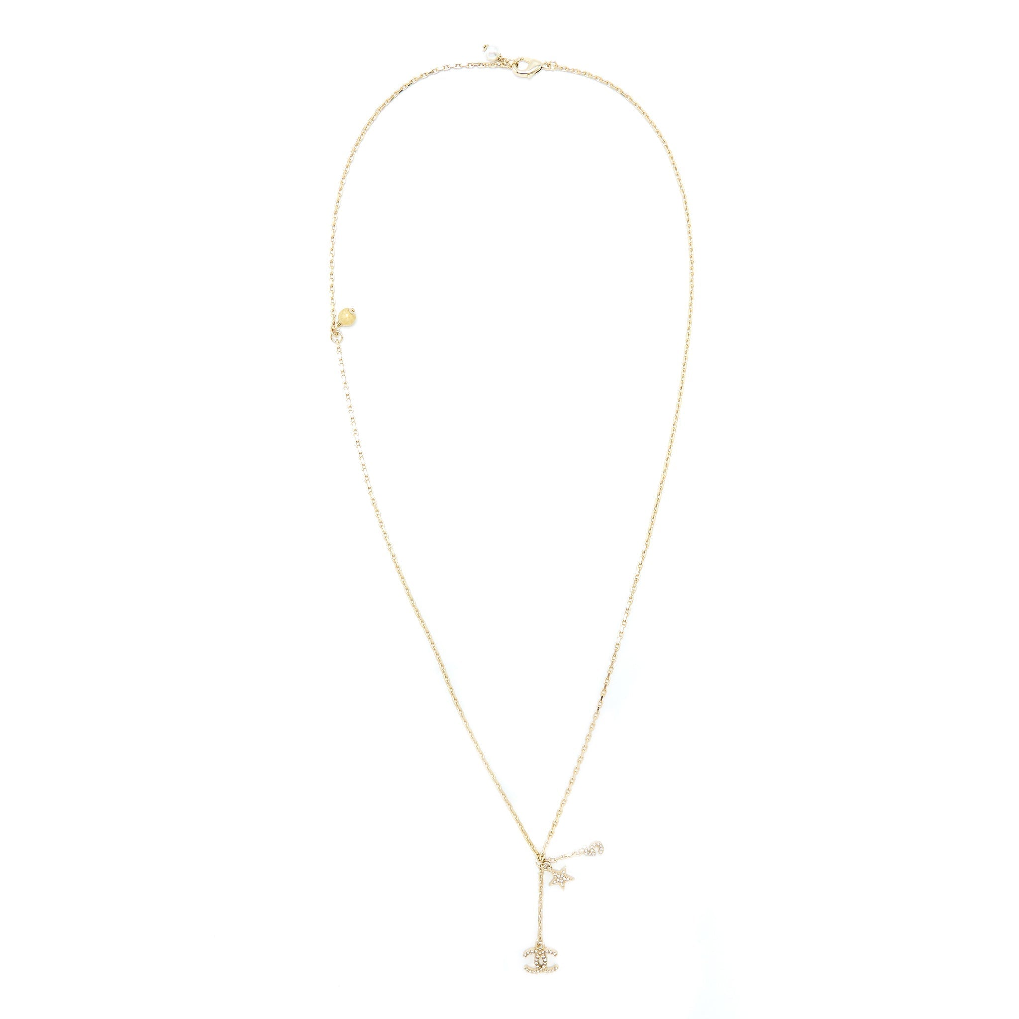 Chanel No.5/CC Logo/Star Necklace Light Gold Tone
