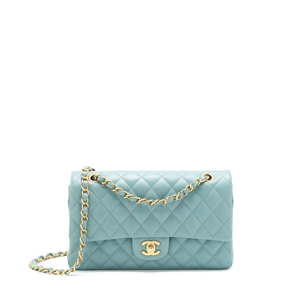 Chanel Classic double flap bag caviar Blue Brushed