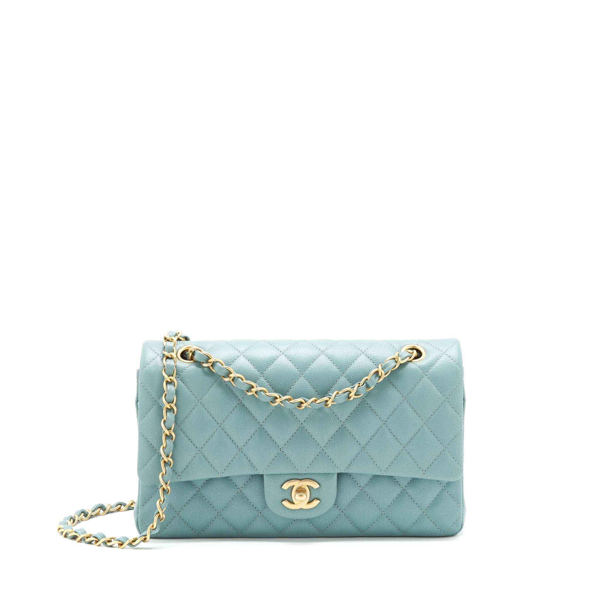 Chanel Classic double flap bag caviar Blue Brushed