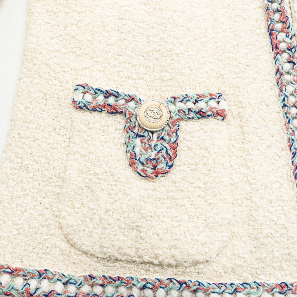 Chanel 20C Size 34 Tweed Jacket Cotton/Polyamide Ecru/Multicolour
