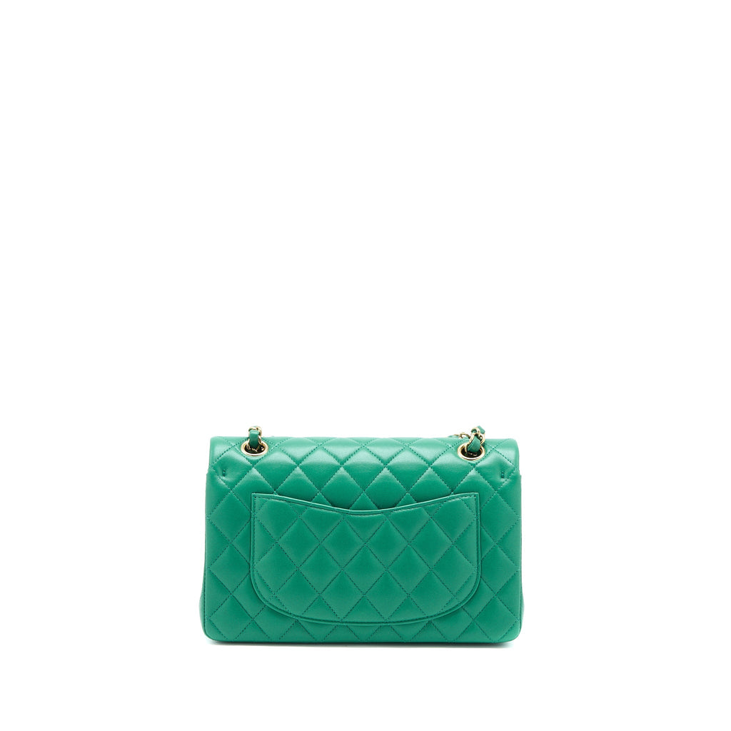 Chanel Small Classic Double Flap Bag Lambskin Green L(Microchip)