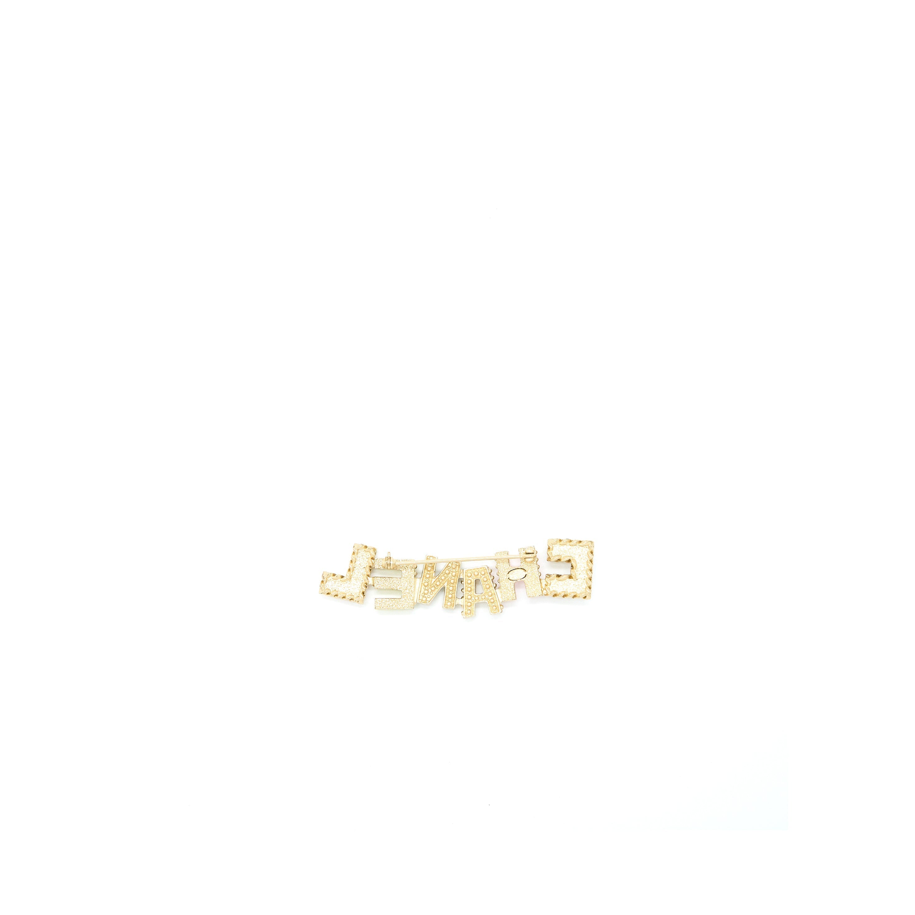 Chanel Letter Brooch Crystal/Pearl Multicolour Light Gold Tone