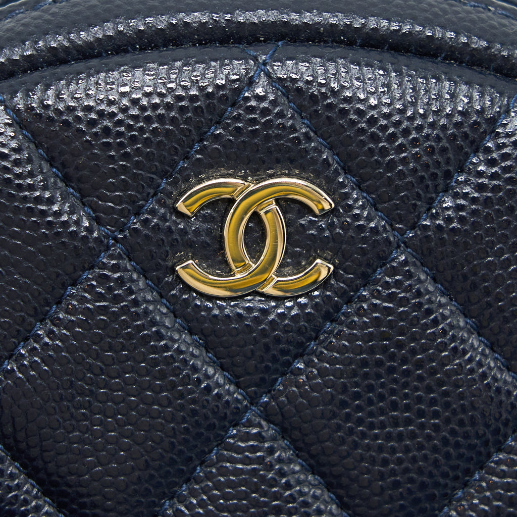 Chanel Mini Round Pouch Caviar Navy L