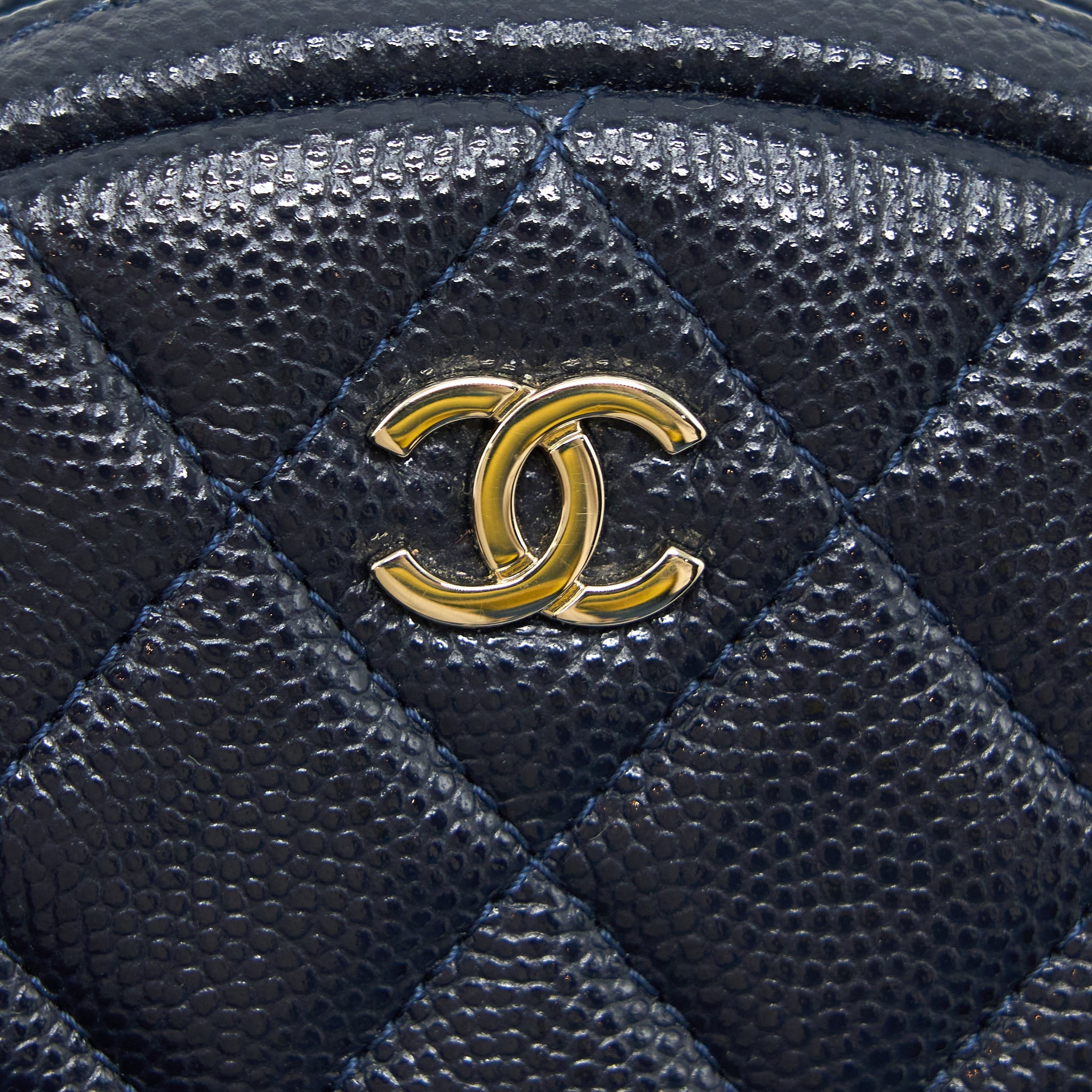 Chanel Mini Round Pouch Caviar Navy L