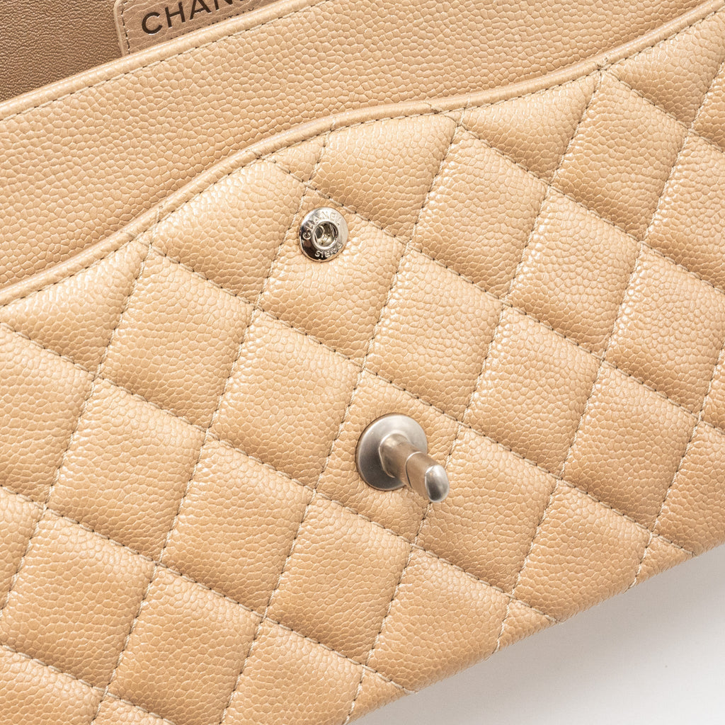 Chanel classic jumbo double flap bag caviar iridescent beige brushed