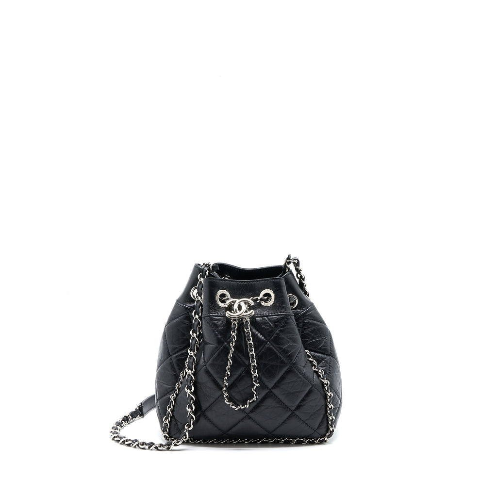 Chanel 20S Drawstring Bucket Bag Aged Calfskin Black