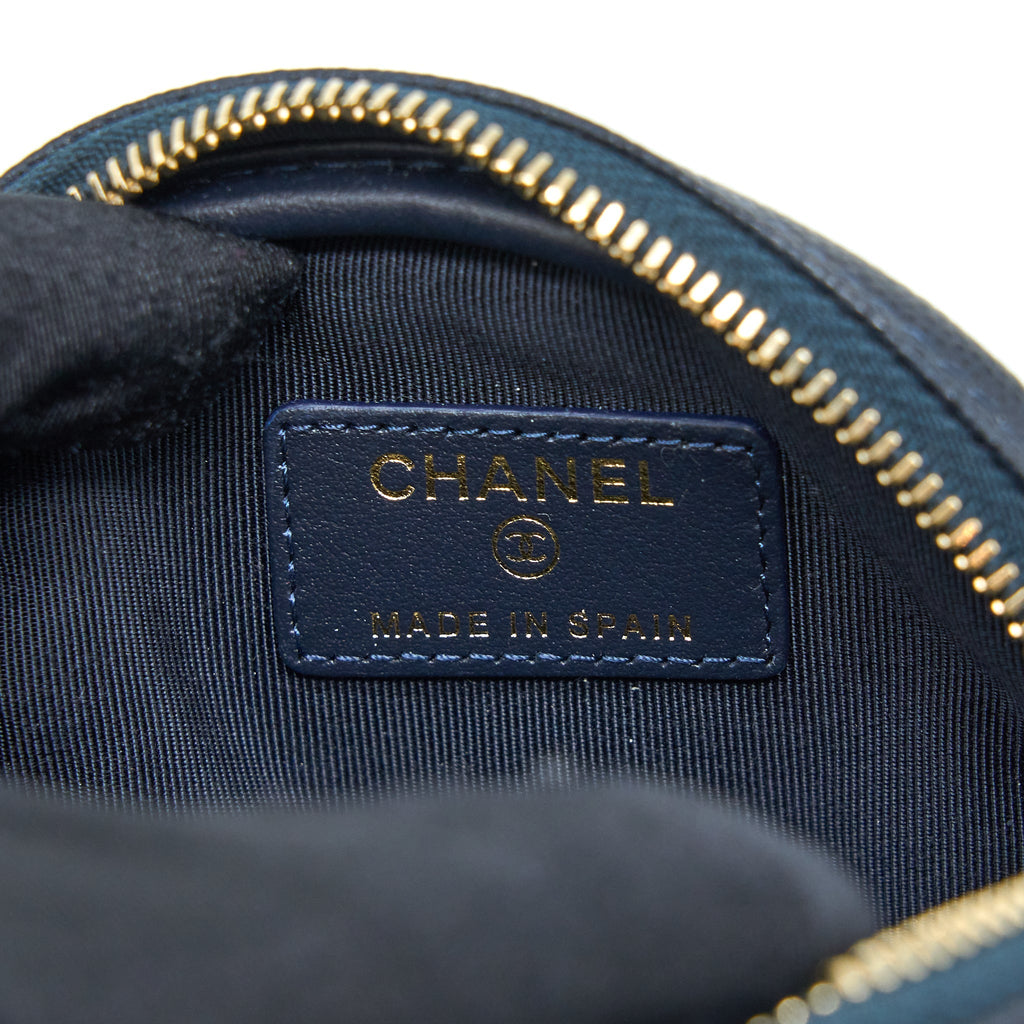Chanel Mini Round Pouch Caviar Navy L