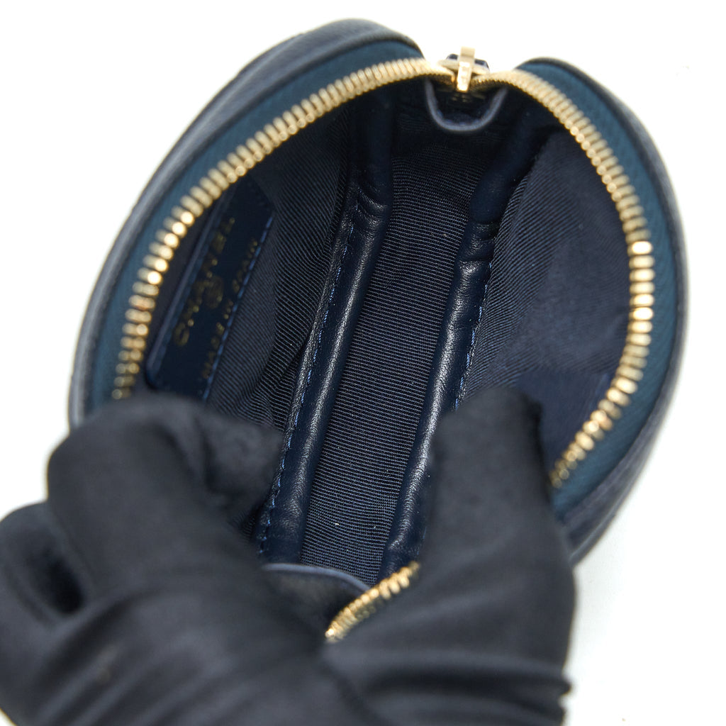 Chanel Mini Round Pouch Caviar Navy L