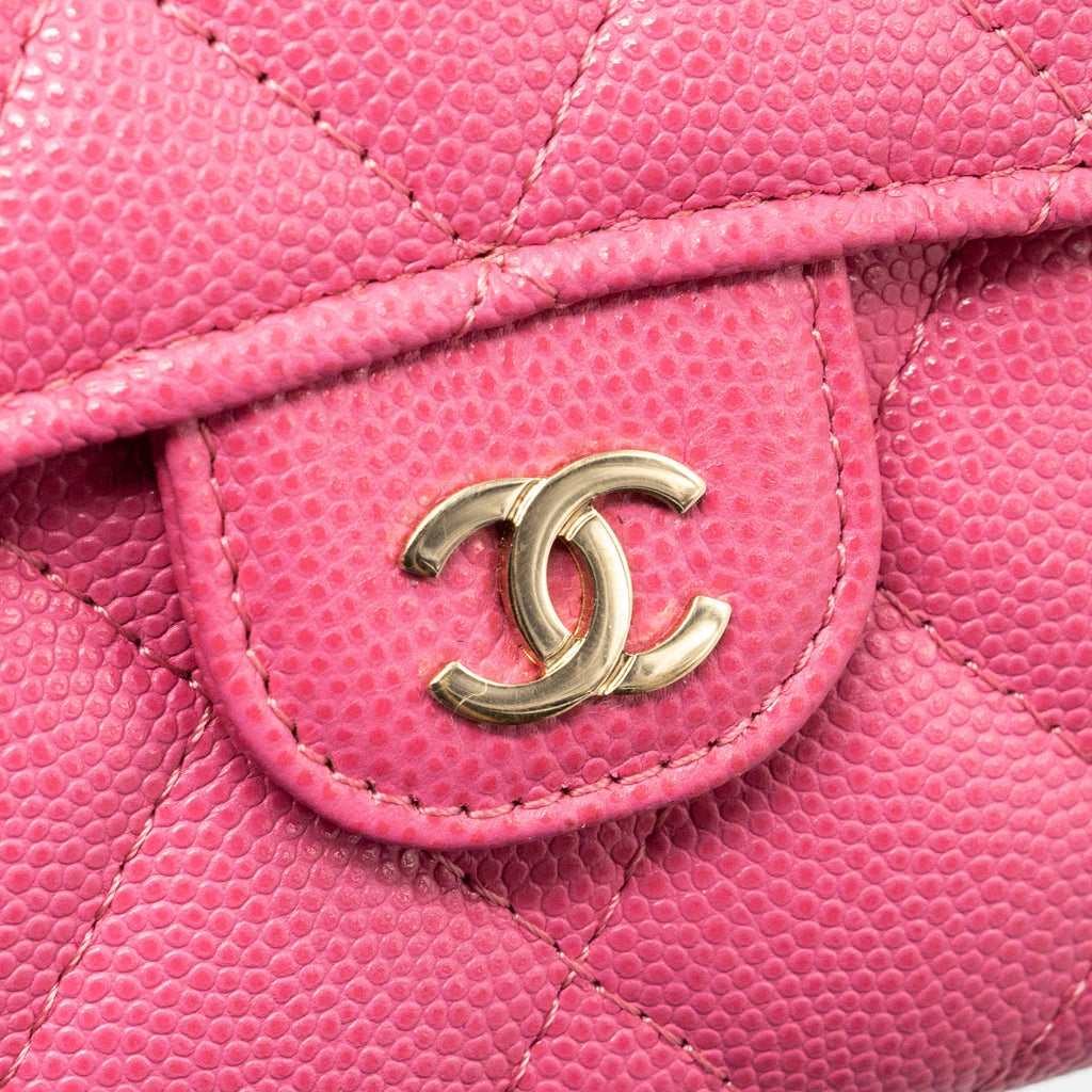 Chanel quilted small flap wallet caviar pink L