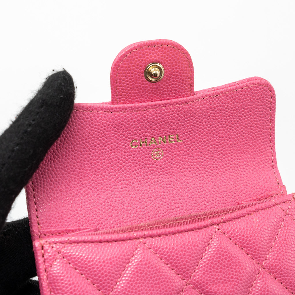 Chanel quilted small flap wallet caviar pink L