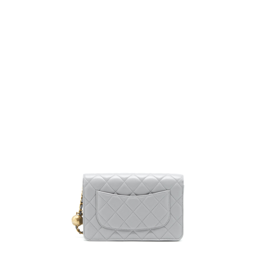Chanel Pearl Crush Wallet On Chain Lambskin Grey Brushed  (Microchip)
